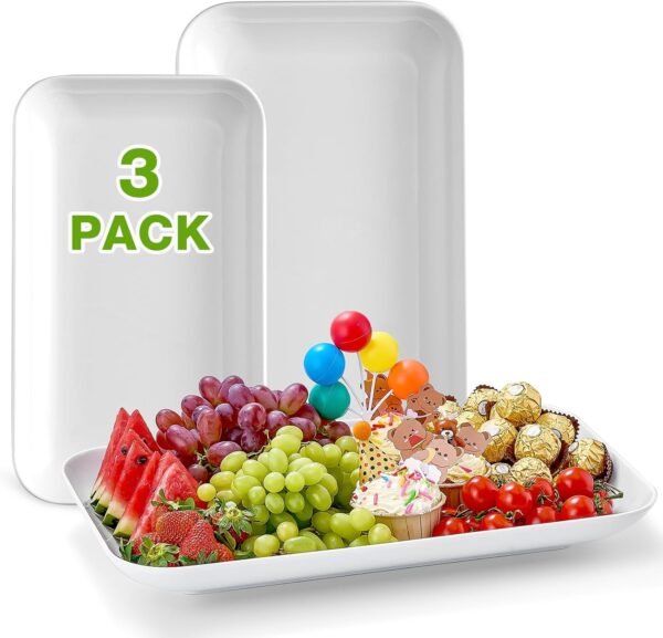 Set of 3 Porcelain-Like Large Serving Platters – 16/14/12" Unbreakable White Trays for Snacks, Fruit & Dessert