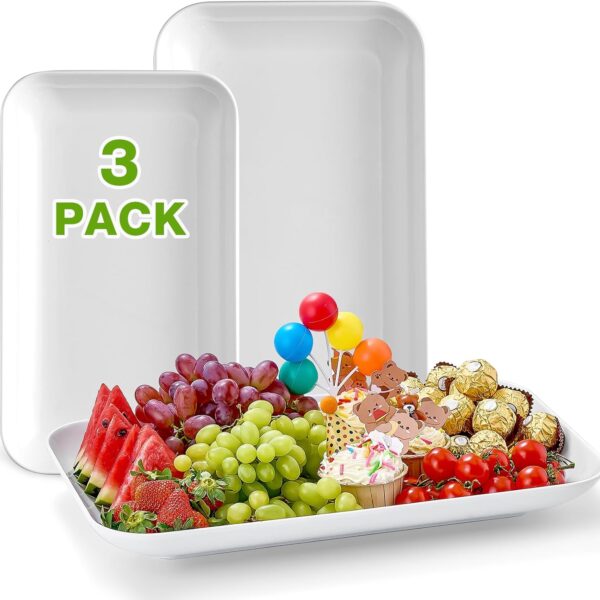 Set of 3 Porcelain-Like Large Serving Platters – 16/14/12" Unbreakable White Trays for Snacks, Fruit & Dessert