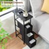 Set of 2 Narrow End Tables with Charging Station – Slim Nightstands with Fabric Drawers - Image 2