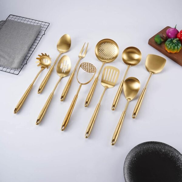 12-Piece Gold Kitchen Utensils Set – Brass Matte, 304 Stainless Steel Cooking Tools (Masher, Tongs, Spatula & More)