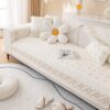 Farmhouse Cotton Quilted Sofa Cover – Embroidered, Non-Slip Furniture Protector for Pets & Kids (Ivory, 28"x28") - Image 5