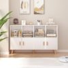 8-Cube Wooden Bookcase with Doors – 2-Tier Floor Shelf, Warm White - Image 5