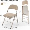 Set of 4 Folding Chairs with Padded Fabric Seats & Backs, 350 lbs Capacity, Metal Frame, Khaki - Image 3