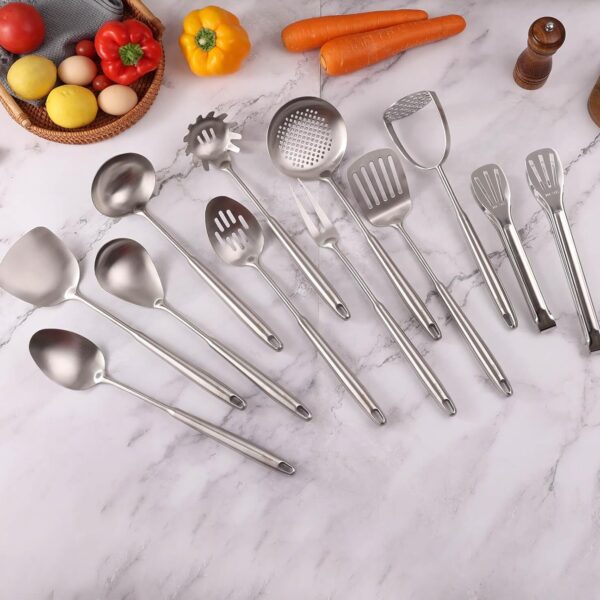 12-Piece 304 Stainless Steel Kitchen Utensil Set – All-Metal Cooking & Serving Tools