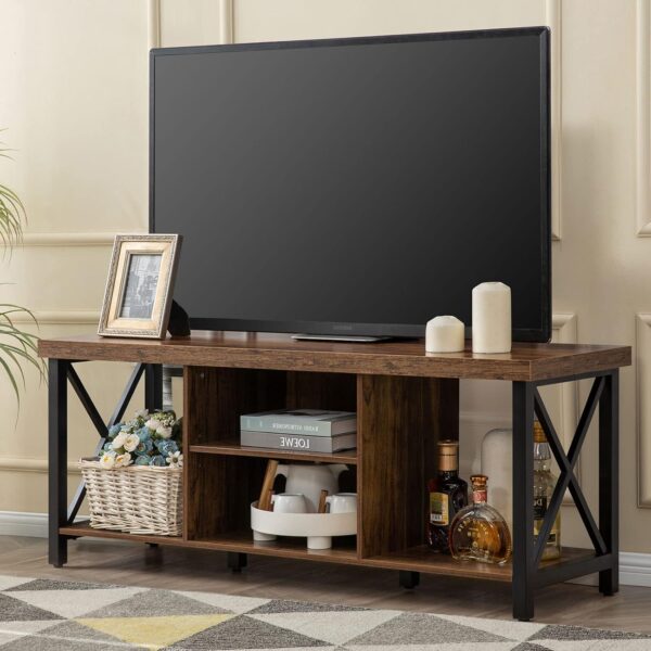 TV Stand for up to 55" TVs – Rustic Brown Console with Open Storage