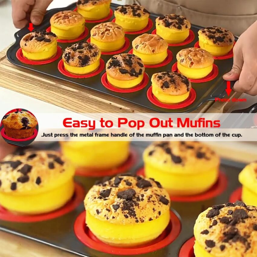 2-Pack Silicone Muffin Pan with Metal Frame – 12-Cup Non-Stick Cupcake & Egg Bite Molds