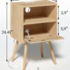 Rattan Nightstand – Oak Farmhouse Side Table with Drawer & Shelf - Image 2