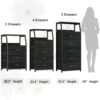 Black Nightstand with 3 Drawers & 2-Tier Shelf – Small Dresser with Wood Top - Image 3