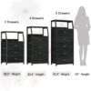 Black Nightstand with 3 Fabric Drawers – Small Dresser with 2-Tier Shelf & Wood Top - Image 6