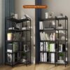 5-Tier Deformable Corner Bookshelf – Free-Standing Industrial Bookcase for Home or Office (Dark Grey) - Image 3