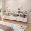 8-Cube Wooden Bookcase with Doors – 2-Tier Floor Shelf, Warm White - Image 2