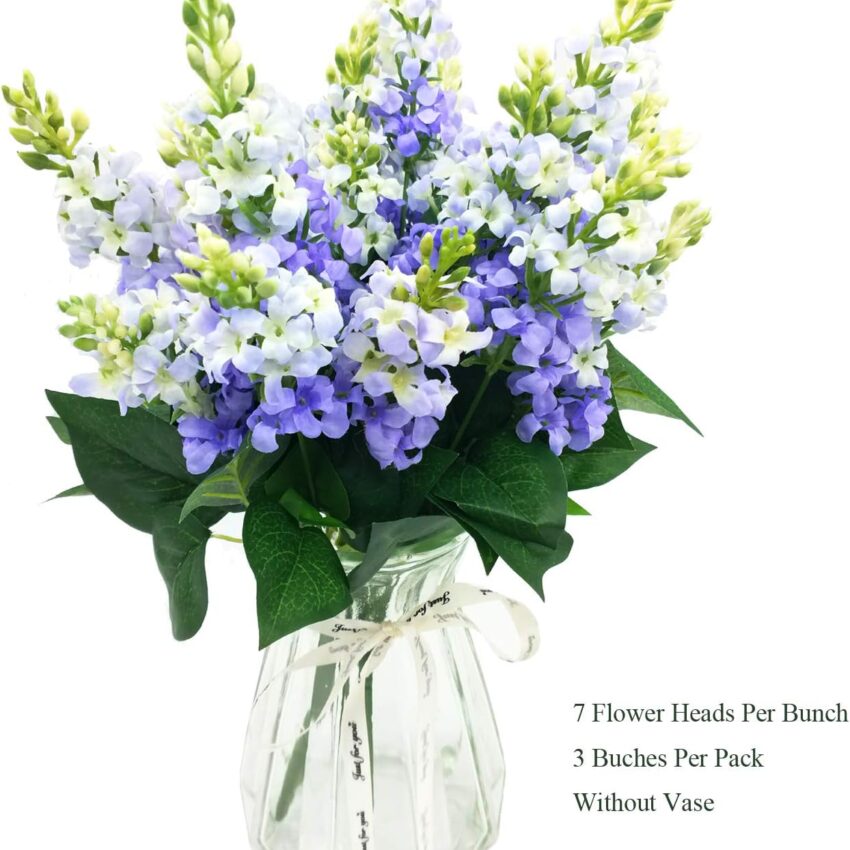 3 Bouquets Lilac Faux Snapdragon Flowers – Silk & Plastic Arrangements for Home, Garden, Wedding & Table Decor