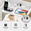 White Nightstand with Charging Station & LED – Tall 5-Drawer Dresser with Fabric Bins, White Leather - Image 3