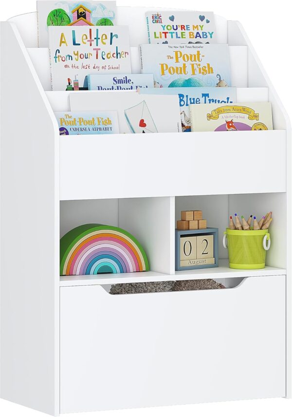 Kids Bookshelf & Toy Storage – Wooden Book Display Rack, White
