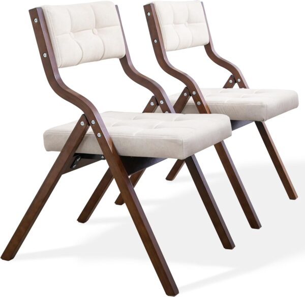 2-Pack Wooden Folding Chairs with Cushions – Portable Padded Seats for Kitchen, Office, or Events (Camel)