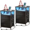Set of 2 LED Nightstands with Charging Station – Black Wood Side Tables for Bedroom or Living Room - Image 8