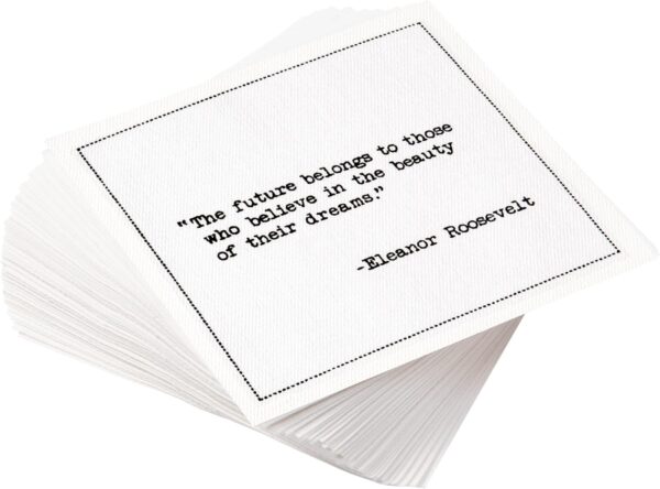 50 Inspirational Quote Cocktail Napkins – 4.5" x 4.5" White Cotton-Like Disposable Napkins for Parties & Events