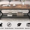 Rustic Coffee Table with Storage – 47" Industrial Wood & Metal 2-Tier Table with Mesh Shelf (Rustic Brown) - Image 5