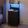 Black Nightstand with LED & Charging Station – 4 Drawers + Shelf - Image 2