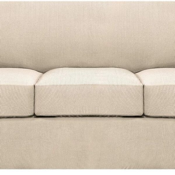 4-Piece Stretch Couch Cover for 3-Cushion Sofa – Thick Jacquard Slipcover (Natural, Sofa Size)