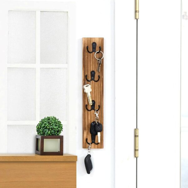 Vertical Key Holder for Wall - Mounted Wooden Key Rack Organizer with Hooks