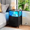 Set of 2 LED Nightstands with Charging Station – Black Bedside Tables with Fabric Drawers - Image 7