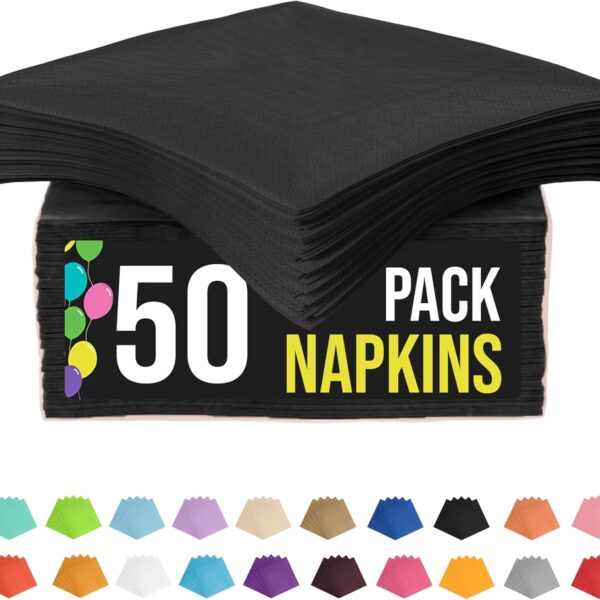 50 PCS Black Paper Dinner Napkins – 2-Ply Disposable Napkins for Parties, Lunch & Everyday Use