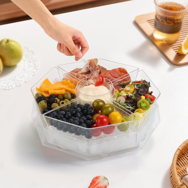 Rotating Serving Tray with Lid – 5-Compartment Chilled Veggie & Appetizer Platter
