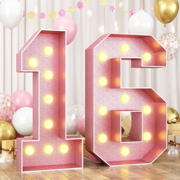 4FT Light-Up Number 16 Marquee – Pink DIY Foam Board Kit for Birthday & Anniversary Parties