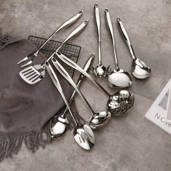 9-Piece 304 Stainless Steel Kitchen Utensil Set – Serving, Cooking Spoons, Fork, Spatula, Ladle & More