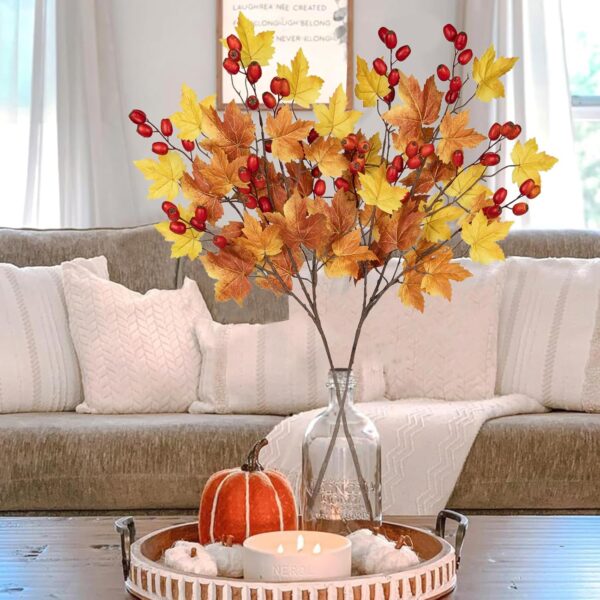 2PCS Fall Maple Leaf & Berry Stems – 26" Artificial Autumn Spray for Vase or Table Décor
