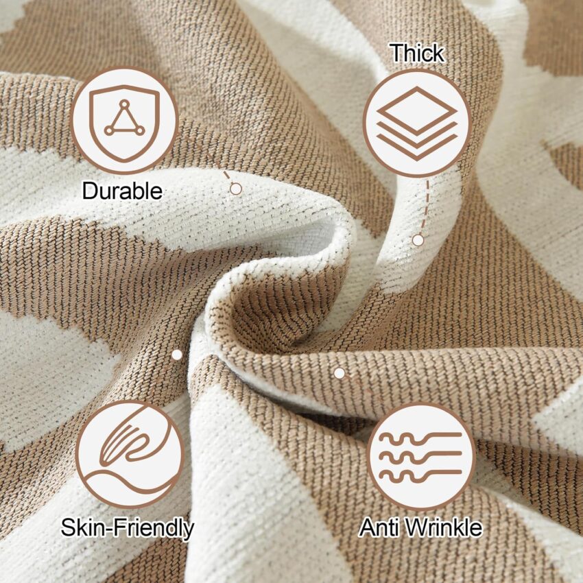 Boho Chenille Sectional Couch Covers – 2-Piece Washable Sofa Cover for L-Shaped Couch (71"x118" + 91"x134", Khaki)