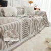 Chenille Sectional Couch Cover – Stretchable, Non-Slip Sofa Protector for 3-Cushion Loveseat (Khaki Striped, 71" x 118") - Image 5