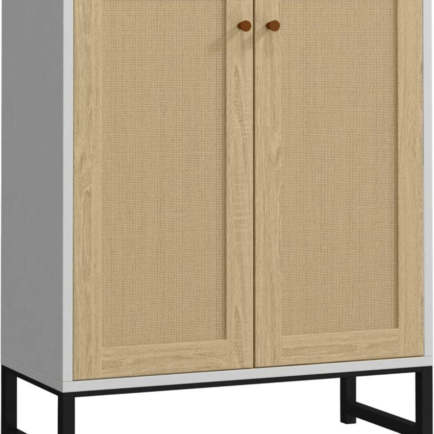 Rattan 2-Door Storage Cabinet – Accent Sideboard for Living Room or Kitchen (Natural)