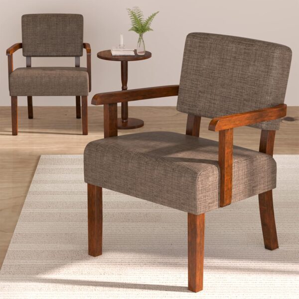 Accent Chair Set of 2 with Table – Soft Seat & Armrests, Brown (AC01)