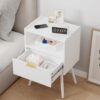 White Nightstand – Modern Bedside Table with Drawer & Open Shelf, Solid Wood Legs - Image 3