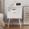 White Nightstand – Modern Bedside Table with Drawer & Open Shelf, Solid Wood Legs - Image 5