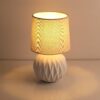White Ceramic Table Lamp, Textured Mid-Century Design with Linen Shade, 12" Small Bedside Light - Image 3