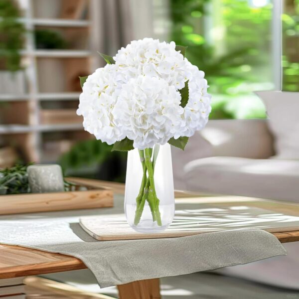 21" White Artificial Hydrangeas – 3 Real Touch Stems for Home, Wedding & Decor