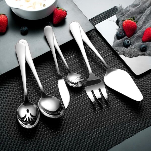 6-Piece Stainless Steel Silverware Serving Set – Dishwasher Safe Serving Spoons and Utensils