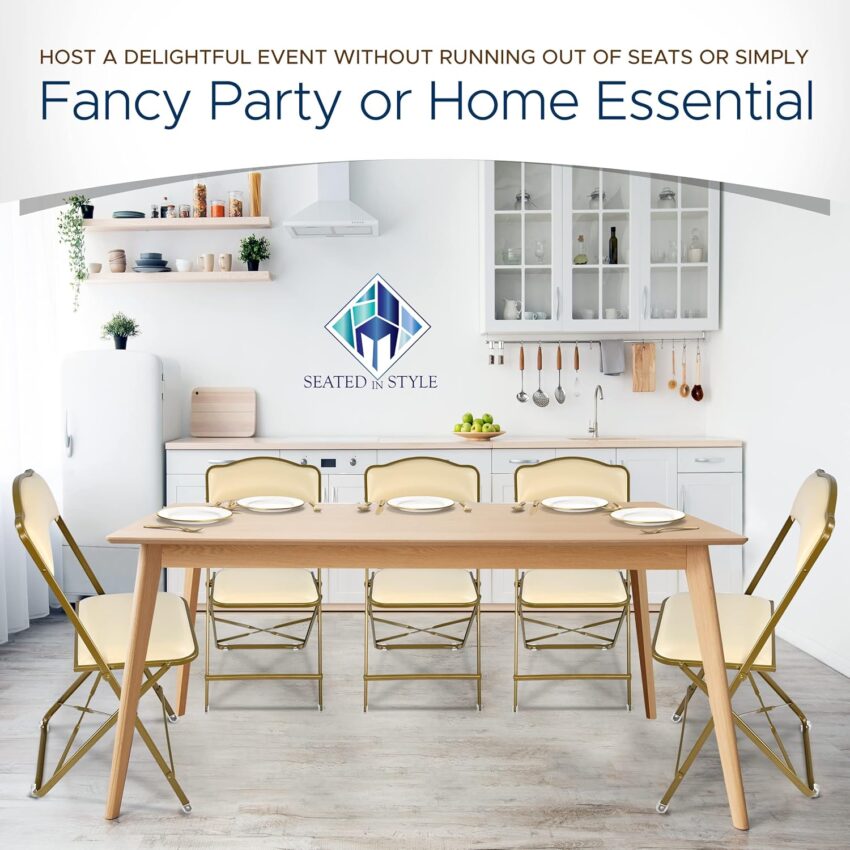 4-Pack Padded Folding Chairs – Heavy-Duty Steel Frame, Indoor/Outdoor Use, Gold/Almond