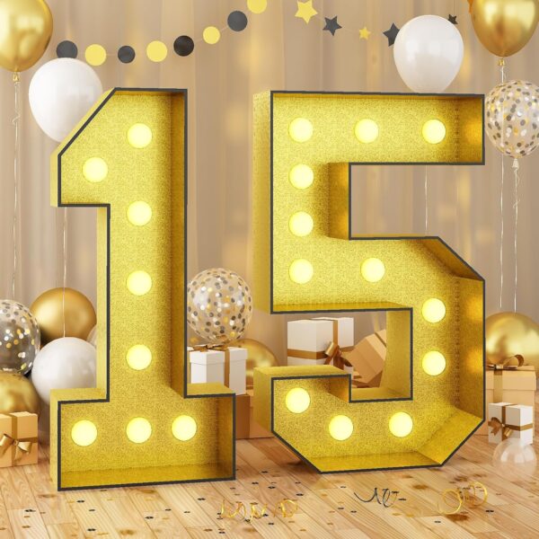 4FT Light-Up Number 15 Marquee – Gold Foam Board DIY Kit for Birthday, Graduation & Anniversary Parties