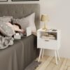 White Nightstand – Modern Bedside Table with Drawer & Open Shelf, Solid Wood Legs - Image 6