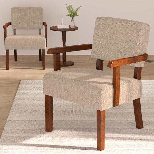 2 Accent Chairs with Table – Soft Seat & Armrests for Living Room, Bedroom, or Office (Beige)