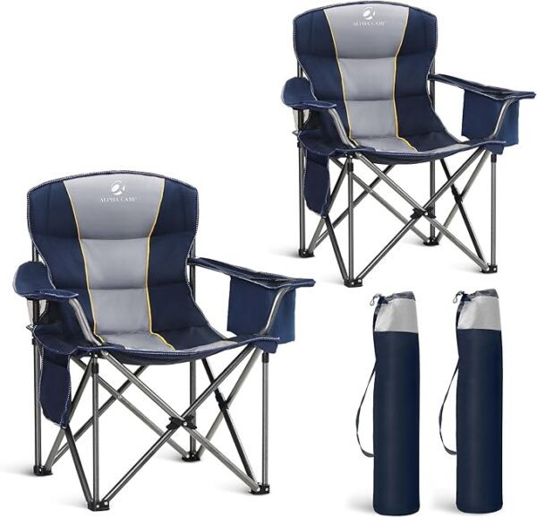 2-Pack Oversized Folding Camping Chairs – Heavy-Duty Padded Outdoor Chairs with Cup Holder, Storage & Cooler Bag, 450 lbs. Capacity