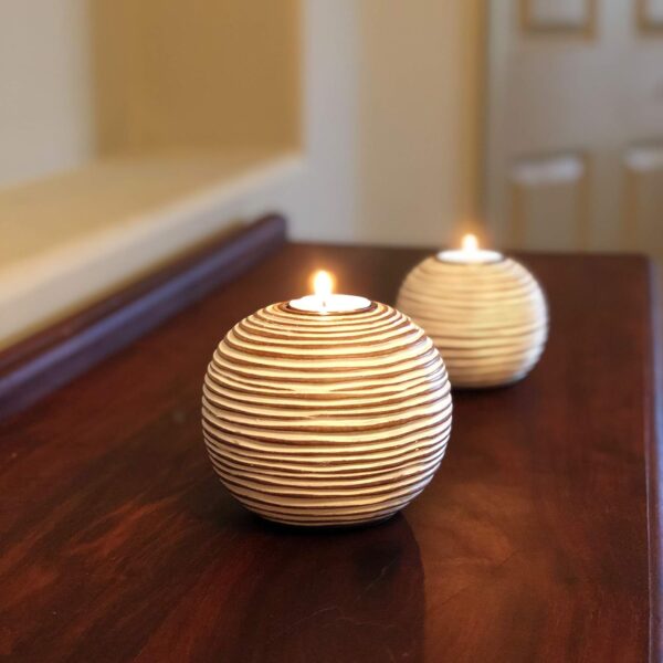 Tuva Orb Candle Holders (Set of 2) – Light Brown & White for Dining, Living Room & Table Decor