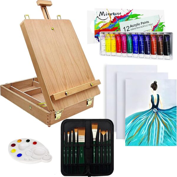 27-Piece Art Set – Tabletop Easel with Acrylic Paints, Brushes & Canvas Panels