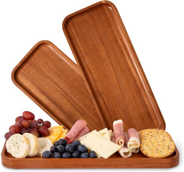 Set of 3 Solid Acacia Wood Serving Trays – 14x5.5" Rectangular Platters for Charcuterie, Appetizers & Cheese
