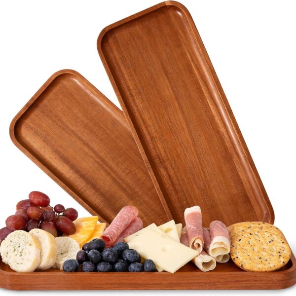 Set of 3 Solid Acacia Wood Serving Trays – 14x5.5" Rectangular Platters for Charcuterie, Appetizers & Cheese