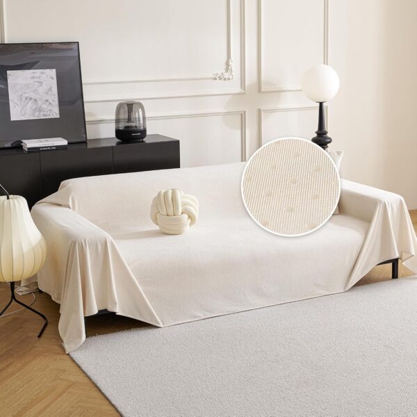 White Couch Cover for 3-Cushion Sofa – Water-Resistant, Non-Slip, Pet-Friendly Protector (71" x 118")